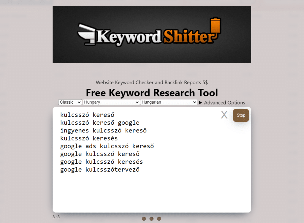 A Keyword Sheeter egy egyszerű de hatékony eszközt kínál a kulcsszó kutatóknak.