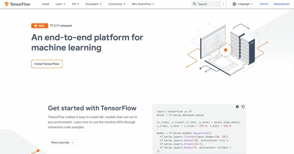 A TensorFlow az egyik legnépszerűbb nyílt forráskódú keretrendszer a gépi tanulás és a mély tanulás területén.