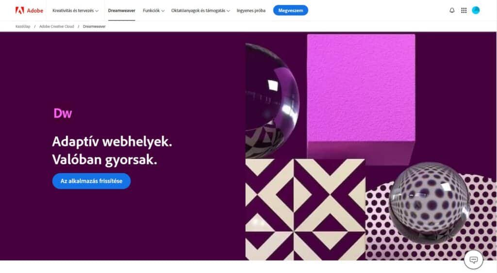 HTML weboldal készítés alapjai Az Adobe Dreamweaver komplex oldalak létrehozását teszi lehetővé.