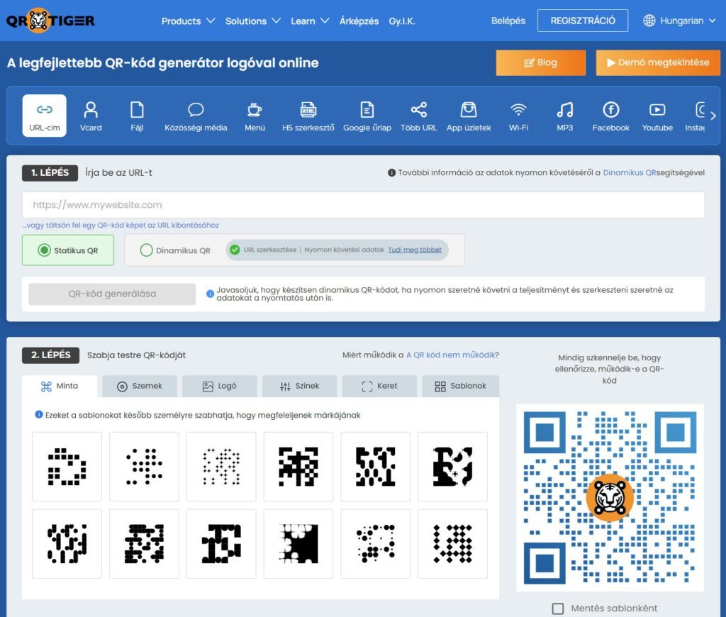 QR Code Tiger web és mobil (Android, iPhone) alkalmazás QR kód generáláshoz.