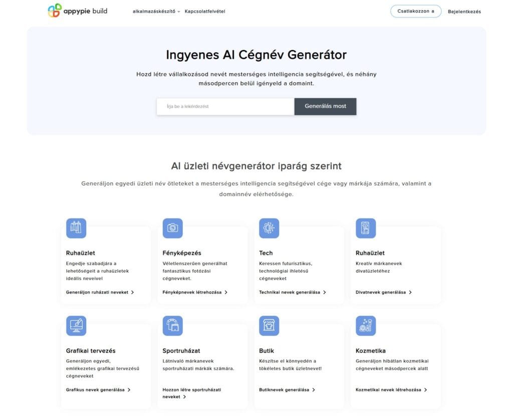 AI márkanév generátor: cégnév AI segítségével Appy Pie kifejezetten magyar felhasználók számára is elérhető, így könnyen használható hazai vállalkozások számára.