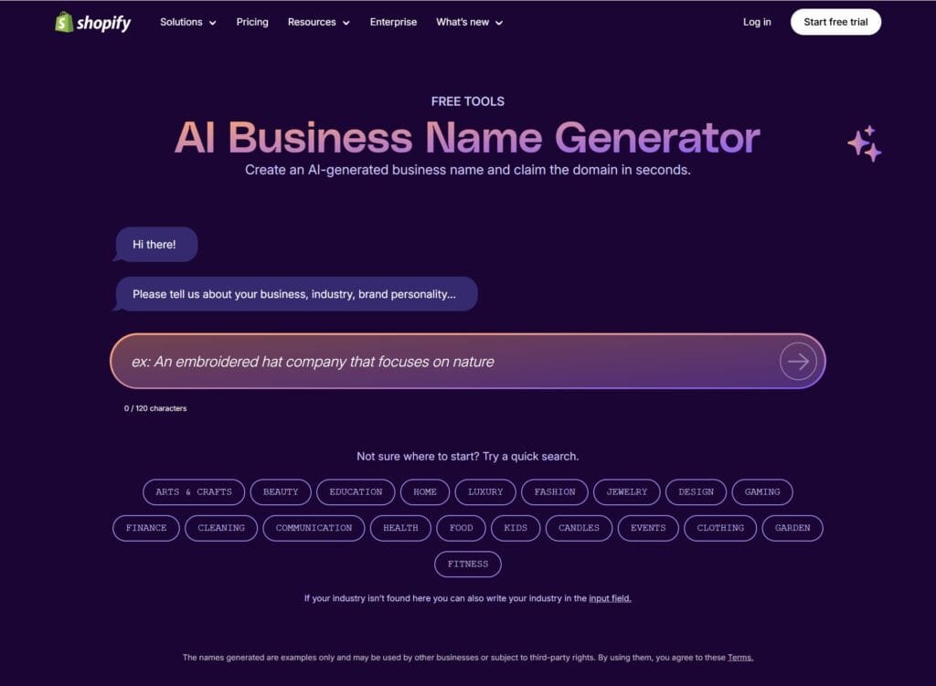 AI márkanév generátor: cégnév AI segítségével Shopify Business Name Generator segítségével több mint 1000 automatikusan generált név közül választhass.
